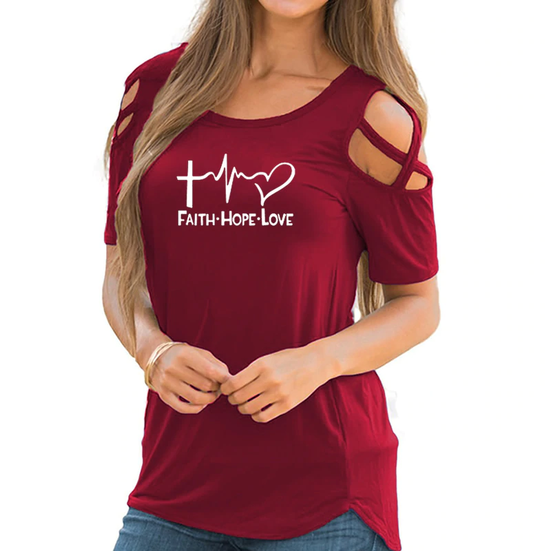Faith Hope Love Strappy Cold Shoulder T-Shirt