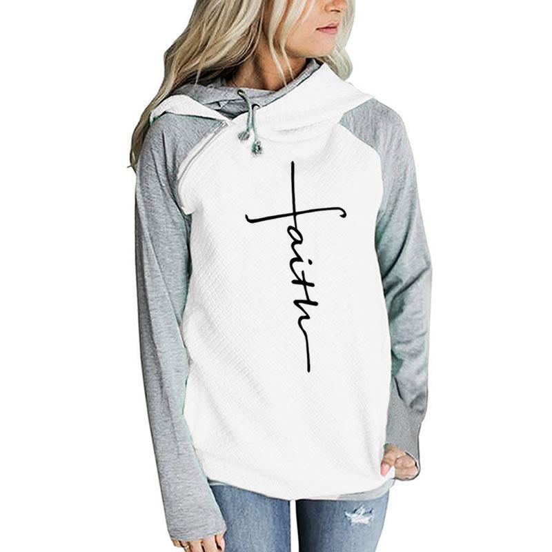 Fashion Long Sleeve Faith Print Hoodie