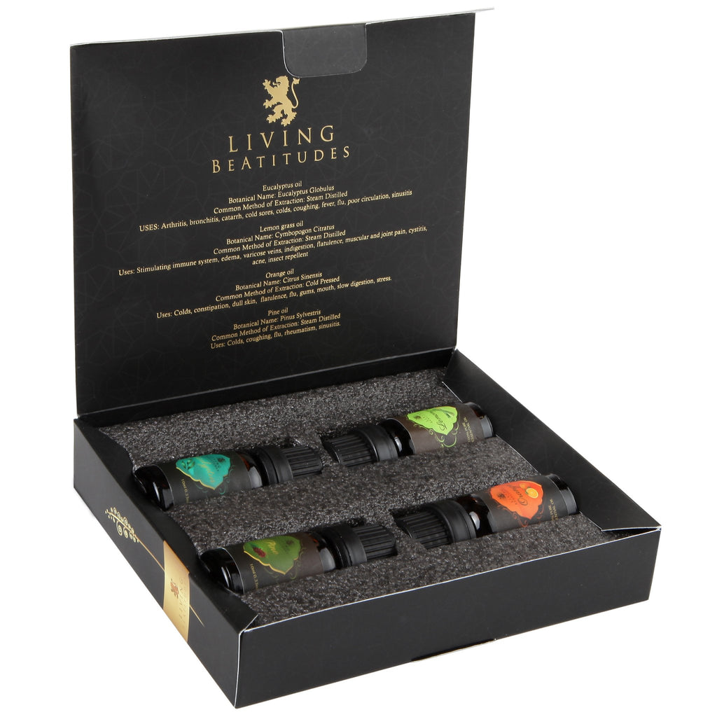 Aromatherapy Essential Oils | 4x10ml (Eucalyptus, Lemongrass, Orange, Pine)