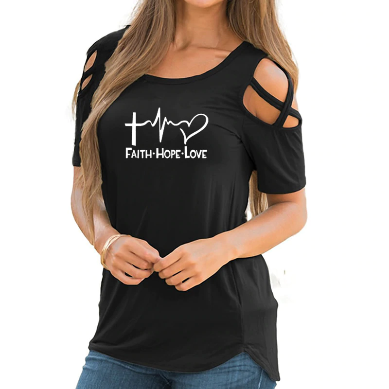 Faith Hope Love Strappy Cold Shoulder T-Shirt