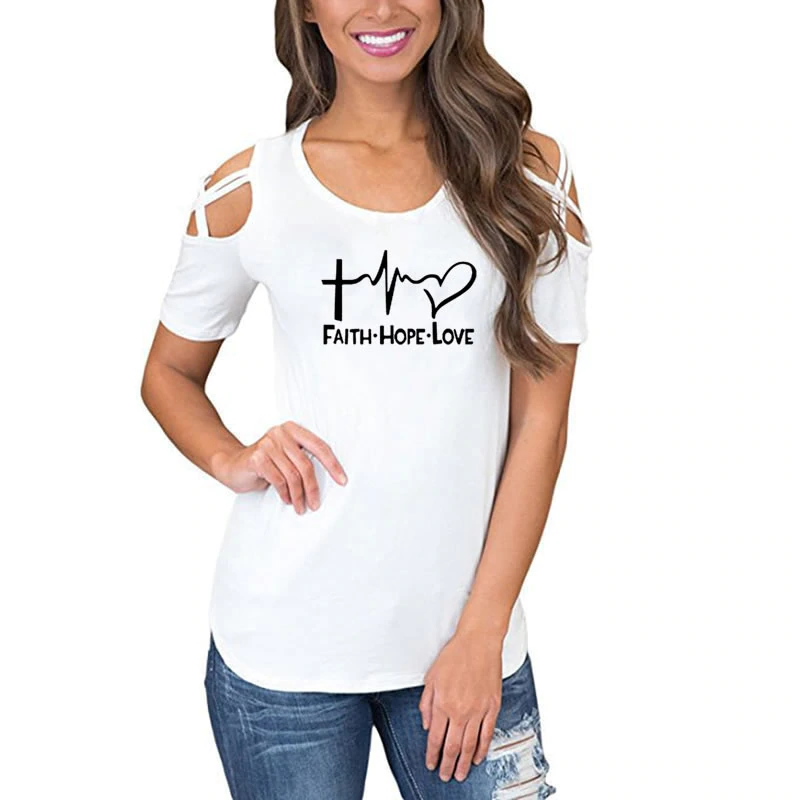 Faith Hope Love Strappy Cold Shoulder T-Shirt