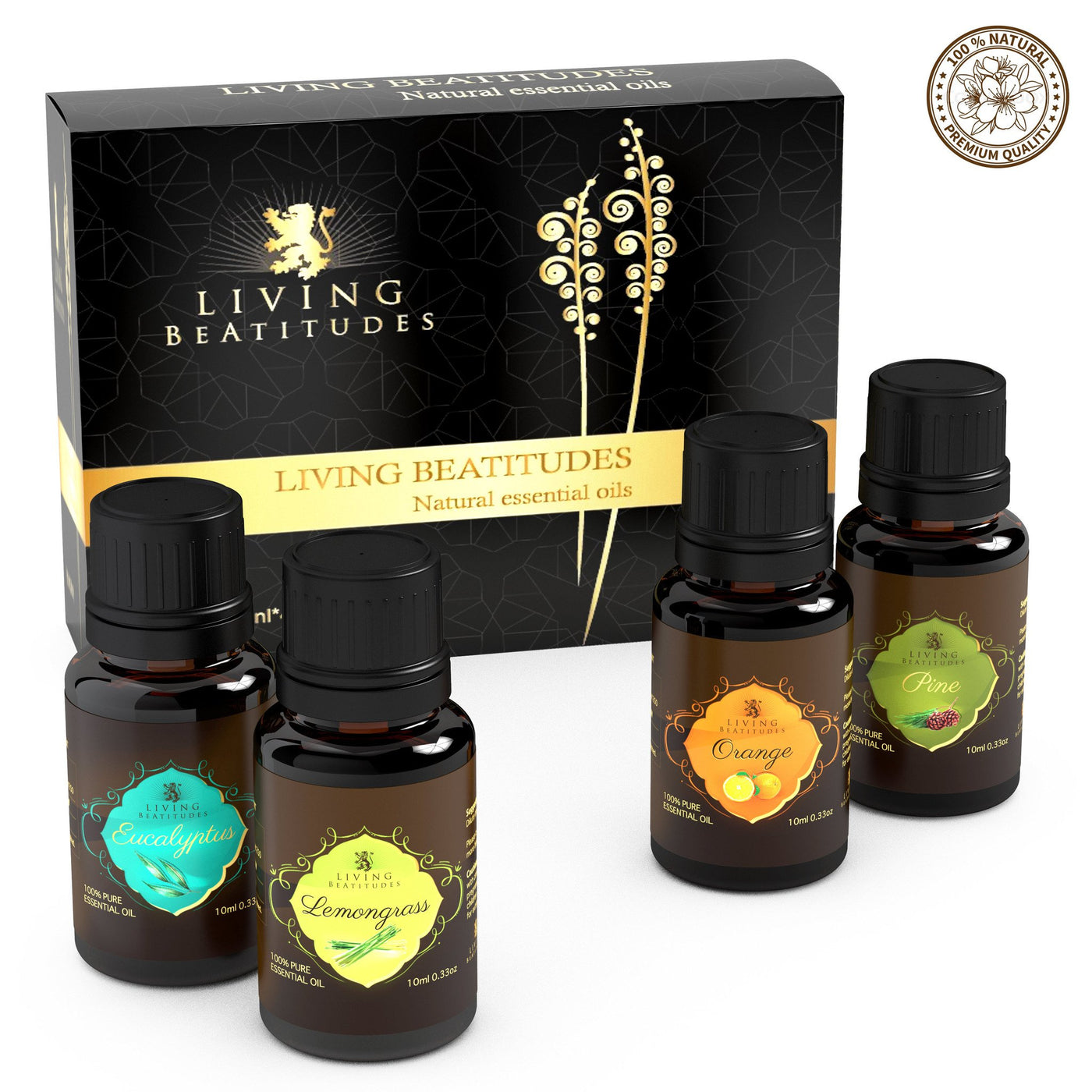 Aromatherapy Essential Oils | 4x10ml (Eucalyptus, Lemongrass, Orange, Pine)