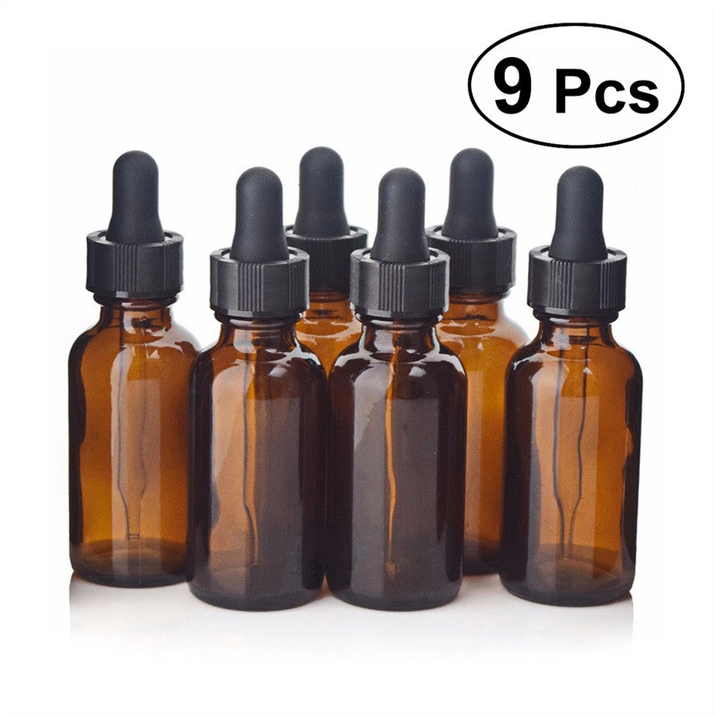9 Pack 30 ml Refillable Amber Bottle with Dropper