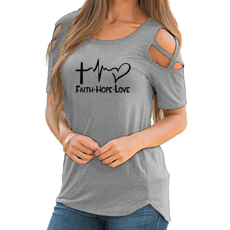 Faith Hope Love Strappy Cold Shoulder T-Shirt